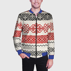 Бомбер мужской Славянский узор красно-черный, цвет: 3D-синий — фото 2