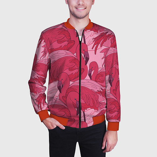 Мужской бомбер Розовые фламинго / 3D-Красный – фото 3