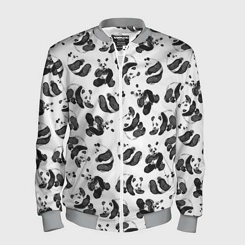 Мужской бомбер Акварельные панды паттерн / 3D-Меланж – фото 1
