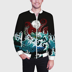 Бомбер мужской Корабль на Волнах Кракен, цвет: 3D-белый — фото 2