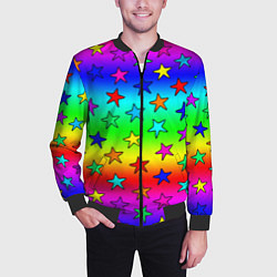Бомбер мужской Радужные звезды, цвет: 3D-черный — фото 2