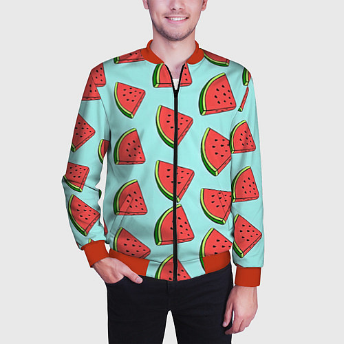 Мужской бомбер Дольки арбузов / 3D-Красный – фото 3