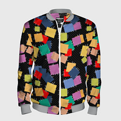 Бомбер мужской Заплатки на черном фоне, цвет: 3D-меланж