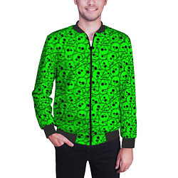 Бомбер мужской Черепа на кислотно-зеленом фоне, цвет: 3D-черный — фото 2
