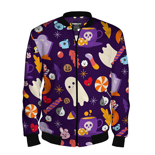 Мужской бомбер HALLOWEEN BTS BT21 PATTERN БТ21 БТС ХЕЛЛОУИН / 3D-Черный – фото 1