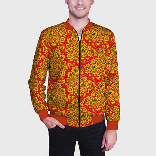 Мужской бомбер Хохломские узоры / 3D-Красный – фото 3
