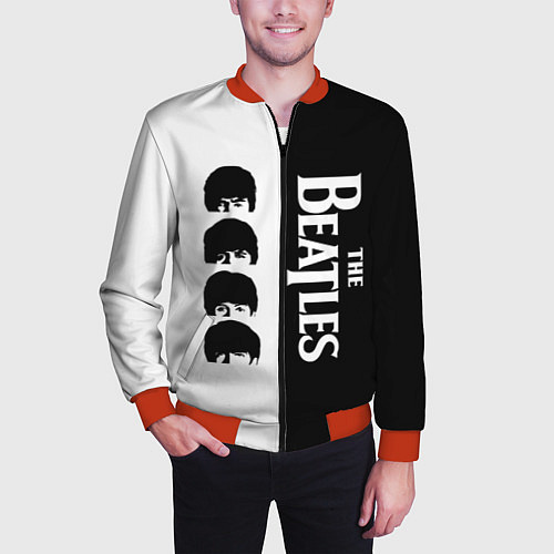 Мужской бомбер The Beatles черно - белый партер / 3D-Красный – фото 3