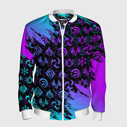 Бомбер мужской GENSHIN NEON PATTERN SYMBOL НЕОН ЭМБЛЕМЫ, цвет: 3D-белый
