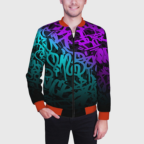 Мужской бомбер НЕОНОВОЕ ГРАФФИТИ NEON / 3D-Красный – фото 3