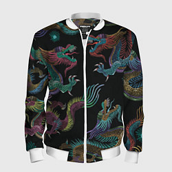 Бомбер мужской Цветные драконы, цвет: 3D-белый