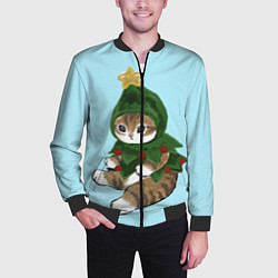 Бомбер мужской Кот-ёлочка, цвет: 3D-черный — фото 2