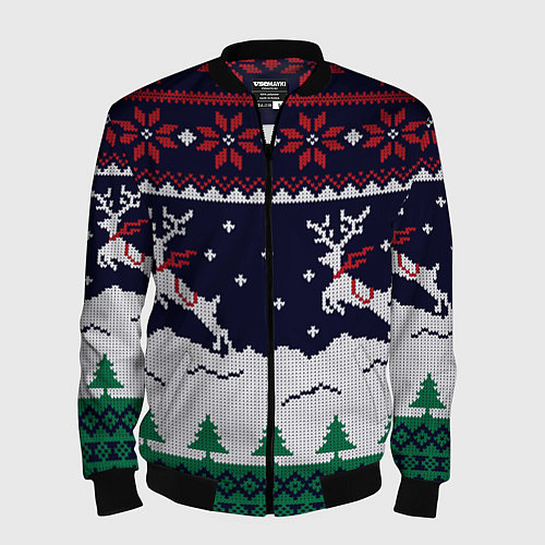 Мужской бомбер СВИТЕР С ОЛЕНЯМИ DEER SWEATER / 3D-Черный – фото 1