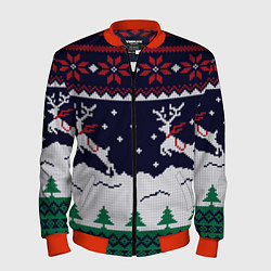 Бомбер мужской СВИТЕР С ОЛЕНЯМИ DEER SWEATER, цвет: 3D-красный