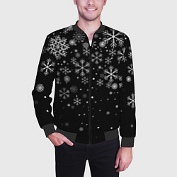 Бомбер мужской Снежинки - С Новый год, цвет: 3D-черный — фото 2