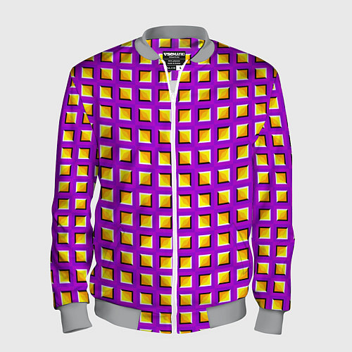 Мужской бомбер Фиолетовый Фон с Желтыми Квадратами Иллюзия Движен / 3D-Меланж – фото 1