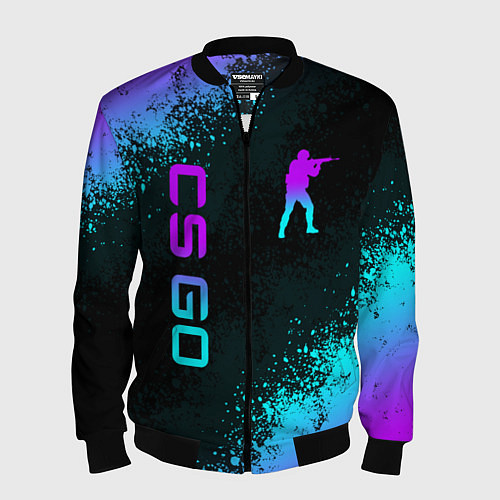 Мужской бомбер CS GO NEON SYMBOL STYLE SKIN КС ГО НЕОН / 3D-Черный – фото 1