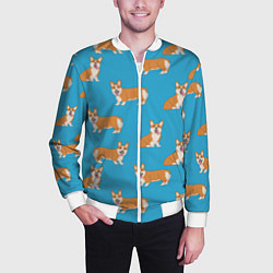 Бомбер мужской Счастливые корги паттерн, цвет: 3D-белый — фото 2