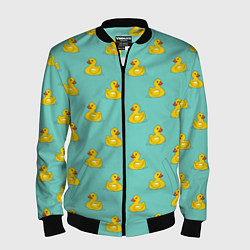 Бомбер мужской Желтый утенок паттерн, цвет: 3D-черный