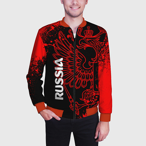Мужской бомбер Russia Герб страны / 3D-Красный – фото 3