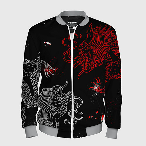 Мужской бомбер Китайский дракон Красно - Белый / 3D-Меланж – фото 1