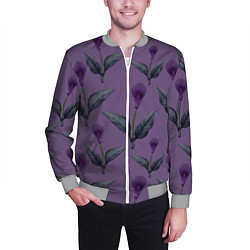 Бомбер мужской Фиолетовые каллы с зелеными листьями, цвет: 3D-меланж — фото 2