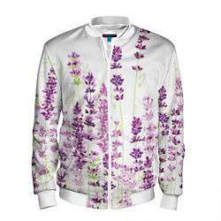 Бомбер мужской Цветы Лаванды акварелью, цвет: 3D-белый