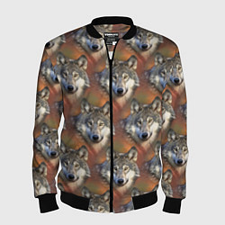 Бомбер мужской Волки Wolfs паттерн, цвет: 3D-черный