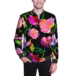 Бомбер мужской Цветочный узор Floral pattern, цвет: 3D-черный — фото 2