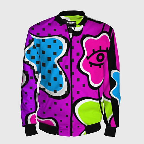 Мужской бомбер Яркий абстрактный узор в стиле 90х, неоновые цвета / 3D-Черный – фото 1