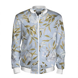 Бомбер мужской Цветы Золотые Листья, цвет: 3D-белый