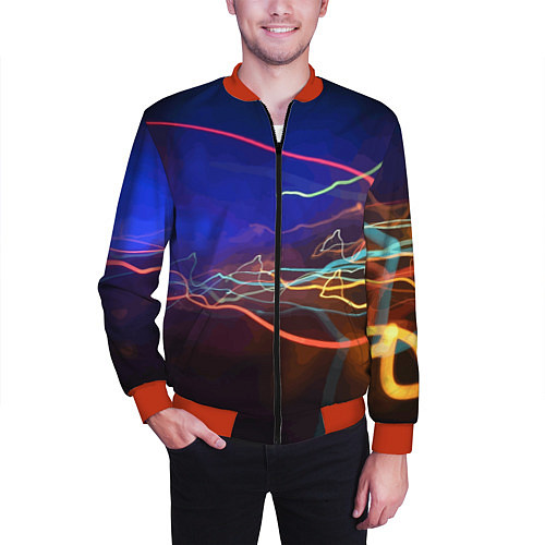 Мужской бомбер Neon vanguard pattern Lightning Fashion 2023 / 3D-Красный – фото 3