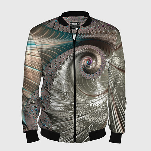 Мужской бомбер Fractal pattern Spiral Серебристый фрактал спираль / 3D-Черный – фото 1