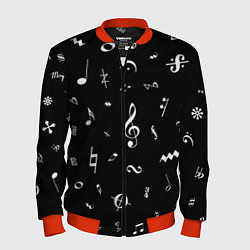 Бомбер мужской Нотные Знаки Белые на Черном, цвет: 3D-красный
