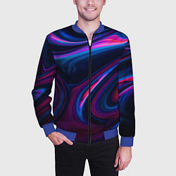 Бомбер мужской Неоновые разводы Neon streaks, цвет: 3D-синий — фото 2