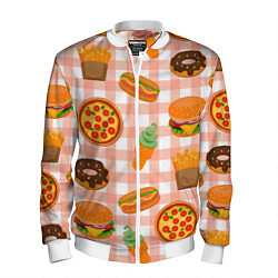 Бомбер мужской PIZZA DONUT BURGER FRIES ICE CREAM pattern, цвет: 3D-белый