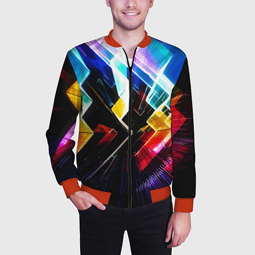 Мужской бомбер Неоновая молния Абстракция Neon Lightning Abstract / 3D-Красный – фото 3