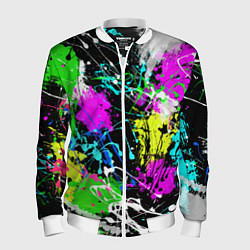 Мужской бомбер Разноцветные пятна краски на черном фоне