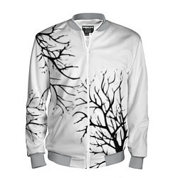 Бомбер мужской Черные ветки деревьев на белом фоне, цвет: 3D-меланж