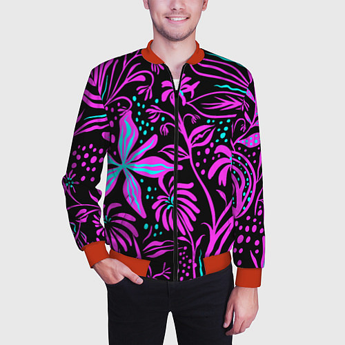 Мужской бомбер Цветочная композиция Fashion trend / 3D-Красный – фото 3