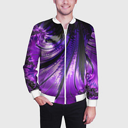 Бомбер мужской Неоновый фрактал черный с фиолетовым Абстракция, цвет: 3D-белый — фото 2
