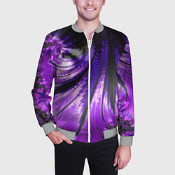 Бомбер мужской Неоновый фрактал черный с фиолетовым Абстракция, цвет: 3D-меланж — фото 2
