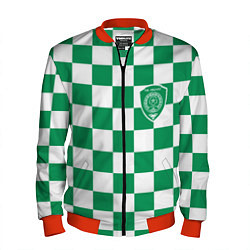 Бомбер мужской ФК Ахмат на фоне бело зеленой формы в квадрат, цвет: 3D-красный