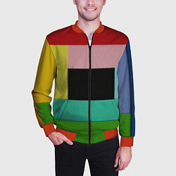 Бомбер мужской Абстрактные геометрические прямоугольники - Чёрный, цвет: 3D-красный — фото 2