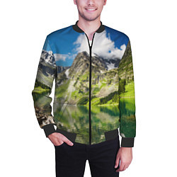 Бомбер мужской Живописное горное озеро, цвет: 3D-черный — фото 2