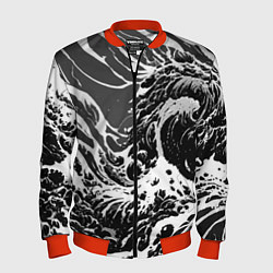 Бомбер мужской Черно-белые волны, цвет: 3D-красный