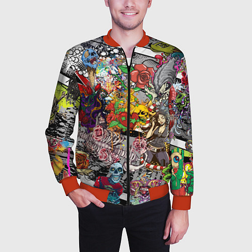 Мужской бомбер Цветное граффити и татуировки / 3D-Красный – фото 3