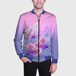 Бомбер мужской BTS красивые бабочки, цвет: 3D-синий — фото 2