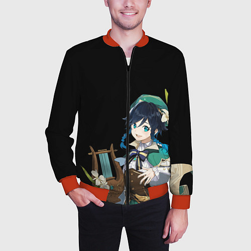 Мужской бомбер Венти : Анемо архонт - Геншин / 3D-Красный – фото 3