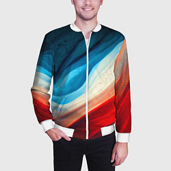 Бомбер мужской Неоновые яркие волны, цвет: 3D-белый — фото 2
