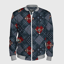 Бомбер мужской Red and blue denim patchwork, цвет: 3D-меланж